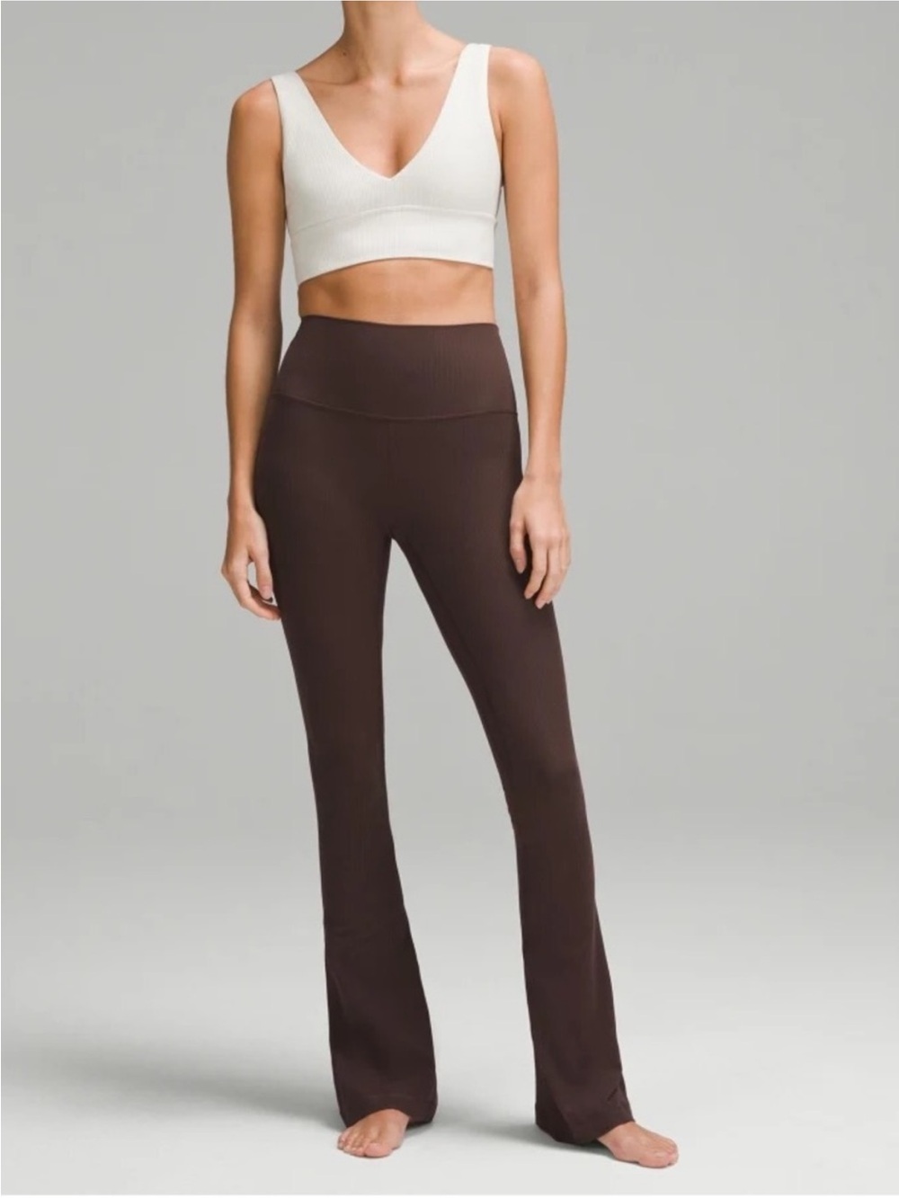 lululemon athletica Ribbed High-Waist Flare Track Pants in Dark Brown